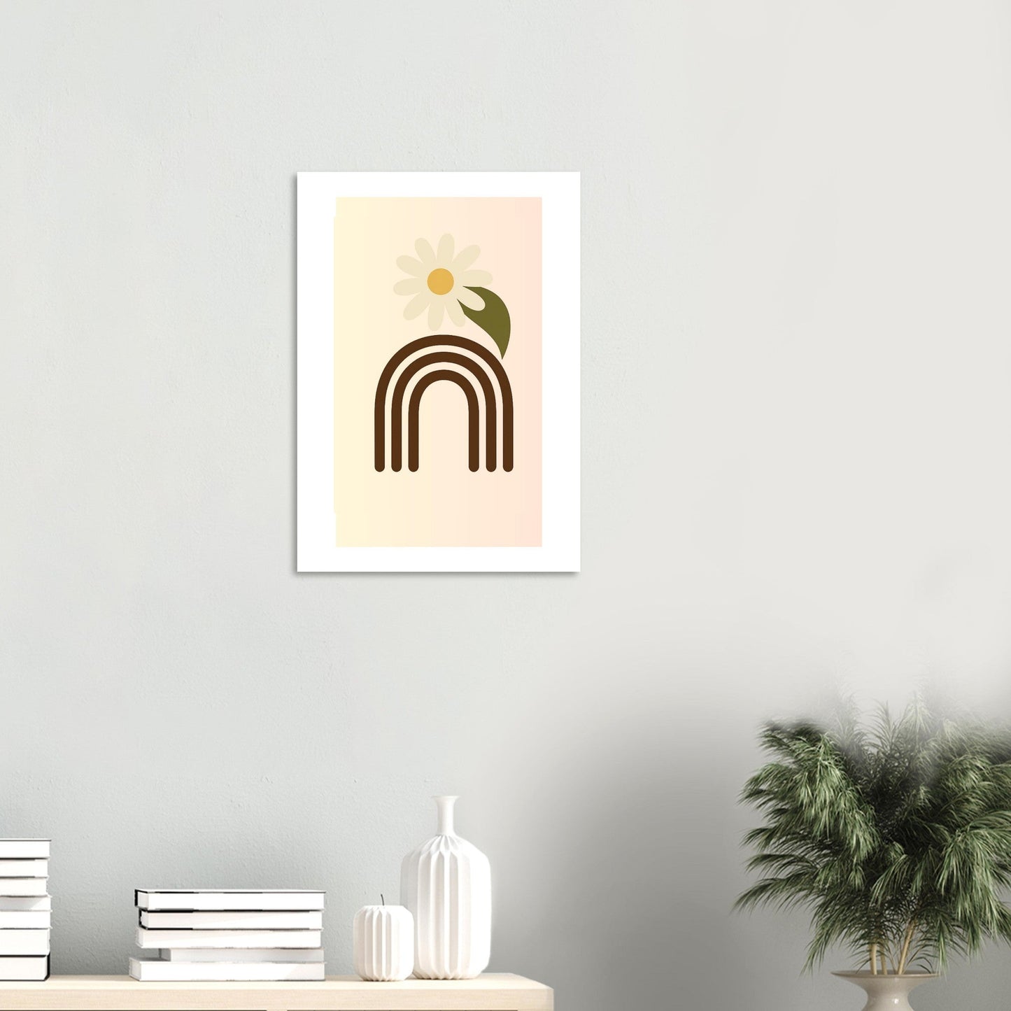 Minimalist Floral Print - Abstract Daisy Poster - Earthy Brown Boho Wall Art