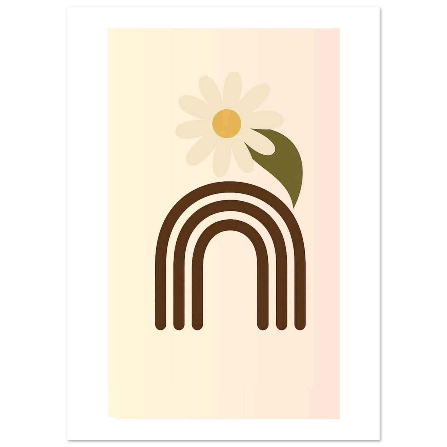 Minimalist Floral Print - Abstract Daisy Poster - Earthy Brown Boho Wall Art