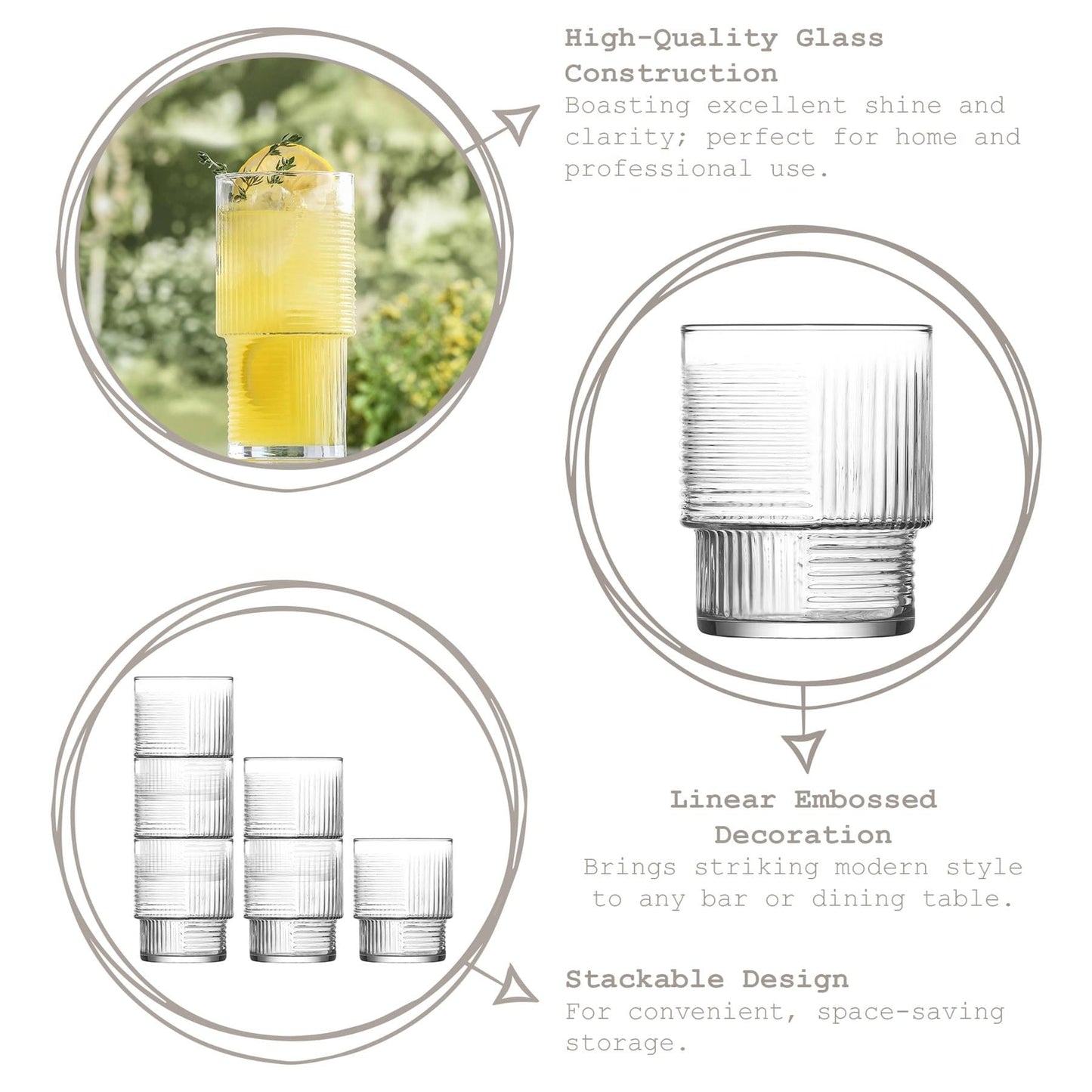 270ml Helen Stacking Glass Coffee Cups - Pack of Six