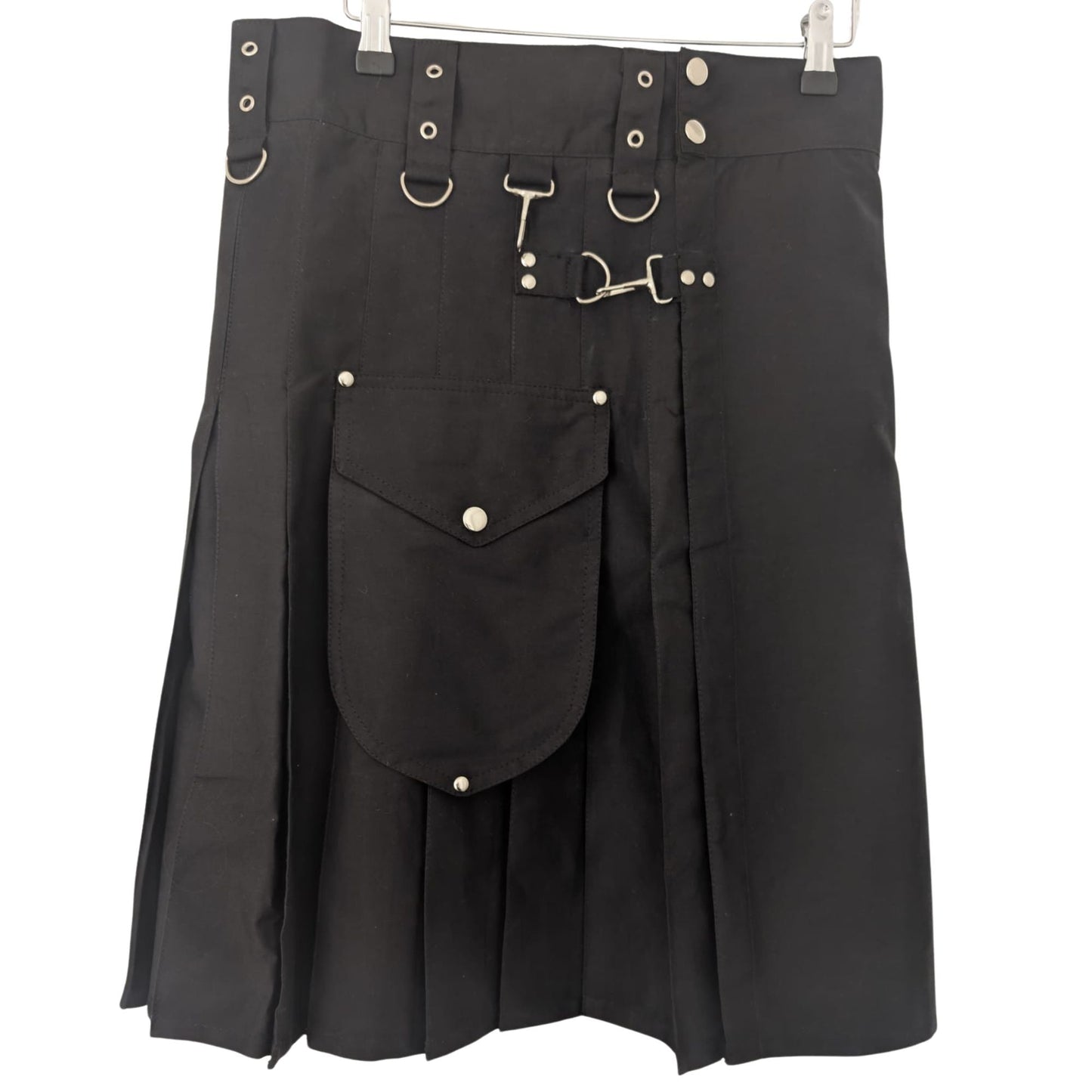 Kilts Boutique Men’s Gothic Utility Kilt – Cotton-Blend 24″ Drop with V Pocket, D-Rings – Pleated Work Festival Kilt