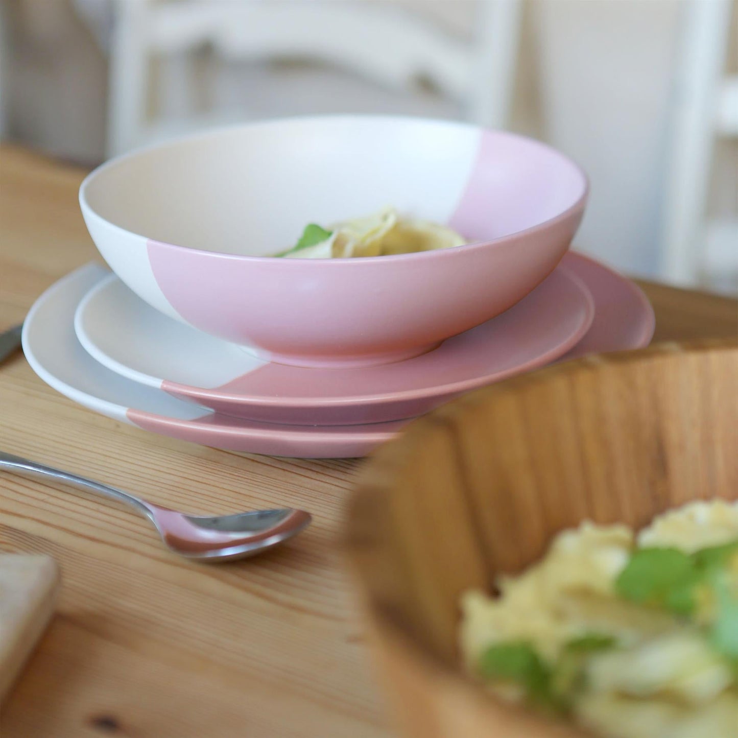 Colour Block Stoneware Pasta Bowl - 20.5cm