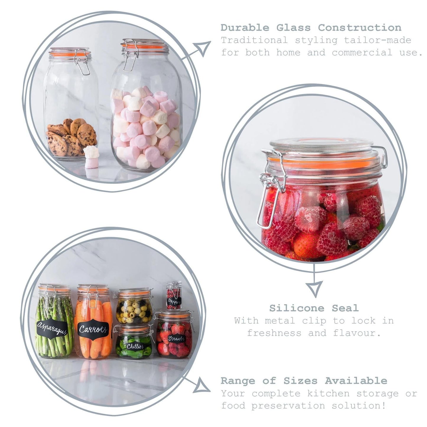 125ml Air tight Classic Glass Storage / Spice Jar + Four Free Coloured Seals