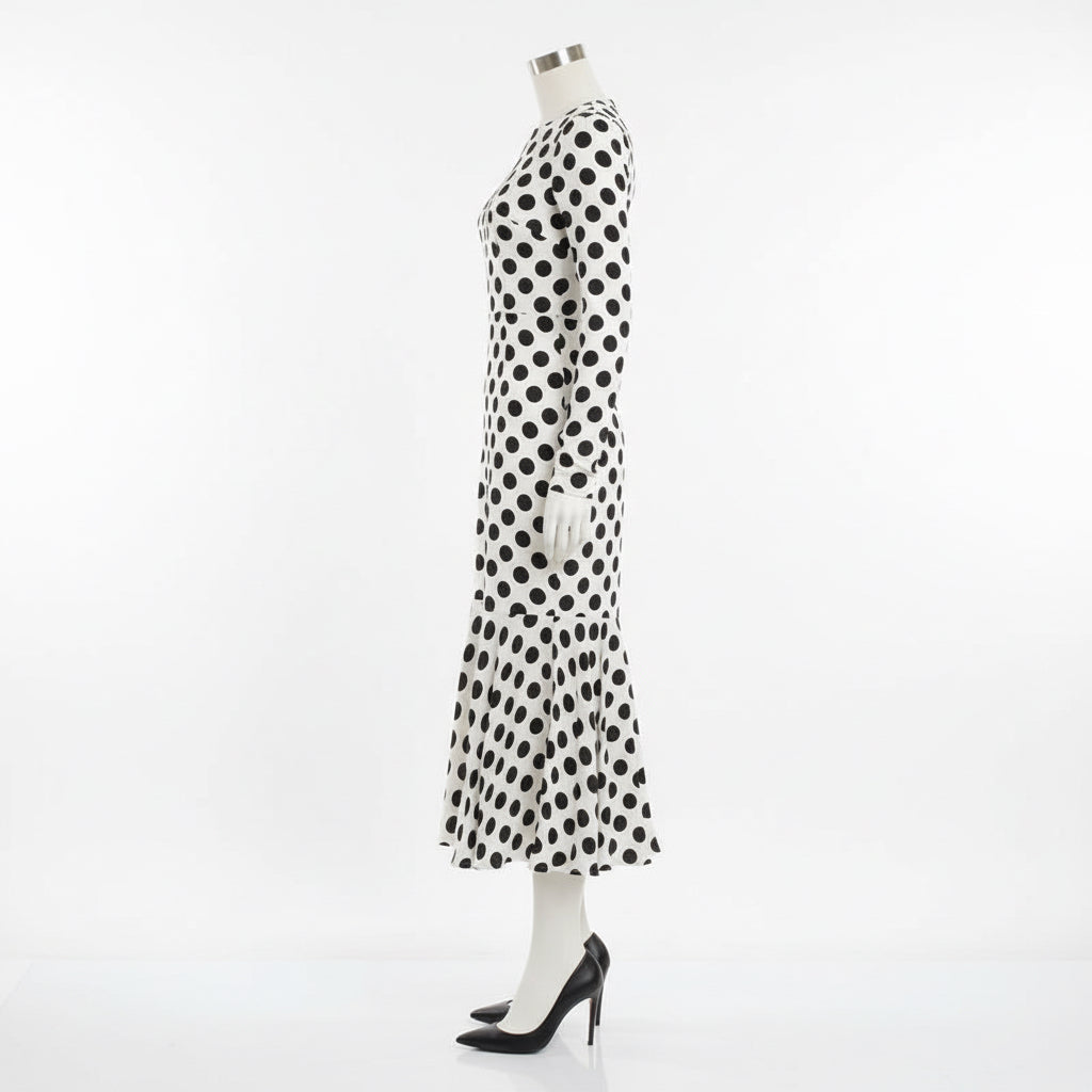 High-Waist Polka Dot Maxi Dress