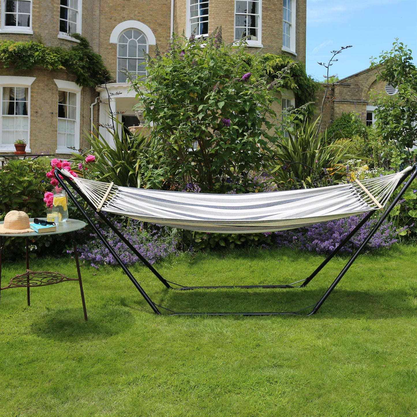 Deluxe Cotton Garden Hammock with Metal Stand