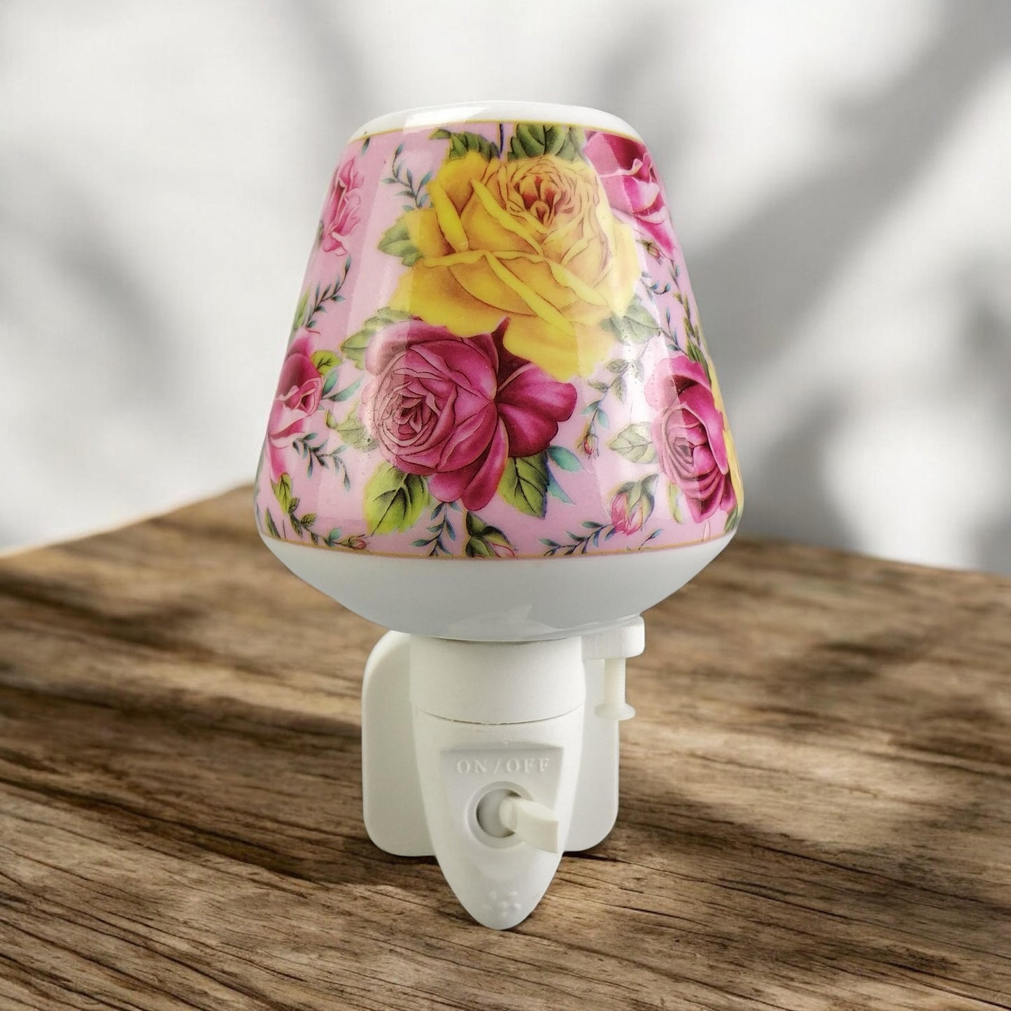 8 INCH FLORAL LED NIGHTLIGHT YELLOW  AND PINK ROSE