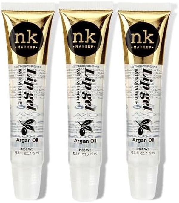NK Lip Gloss Gel: Shiny, Nourishing & Hydrating Lips with Vitamin E & Argan Oil (15ml / 0.51 oz, Pack of 3)