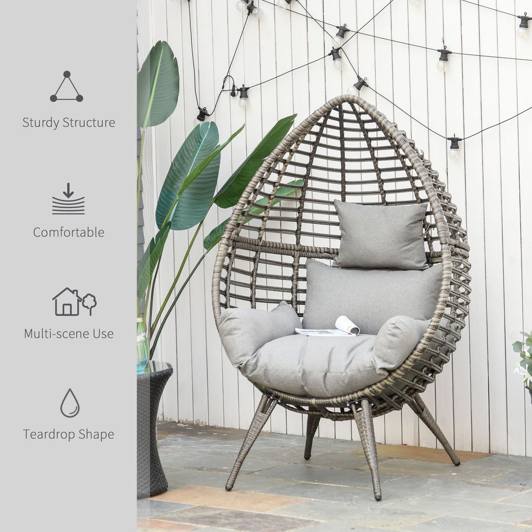 Outdoor Indoor Rattan Egg Chair Wicker Weave Teardrop Chair with Cushion