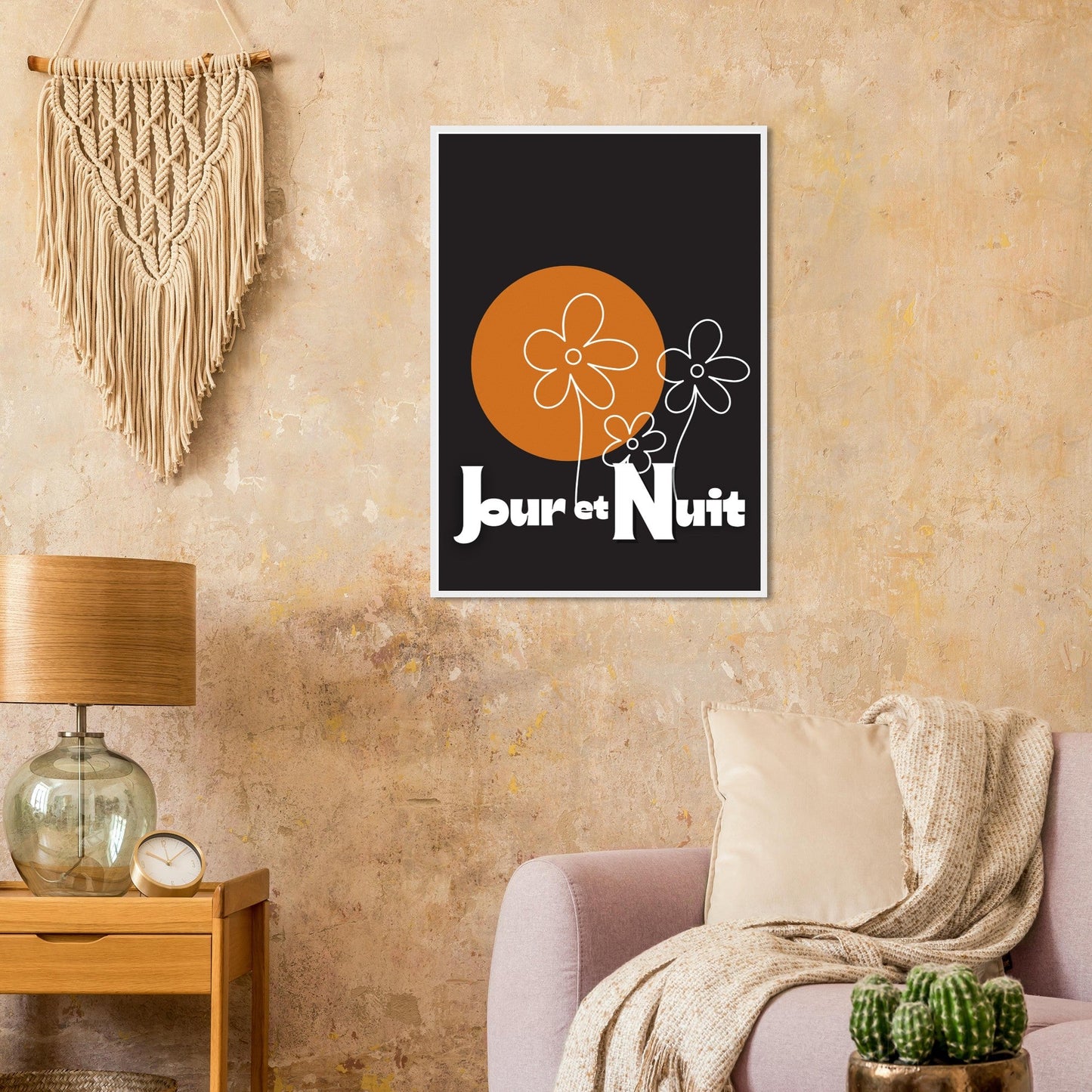 Day & Night Modern Boho Wall Art - Framed Poster, Ready to Hang - Bohemian Decor Gift