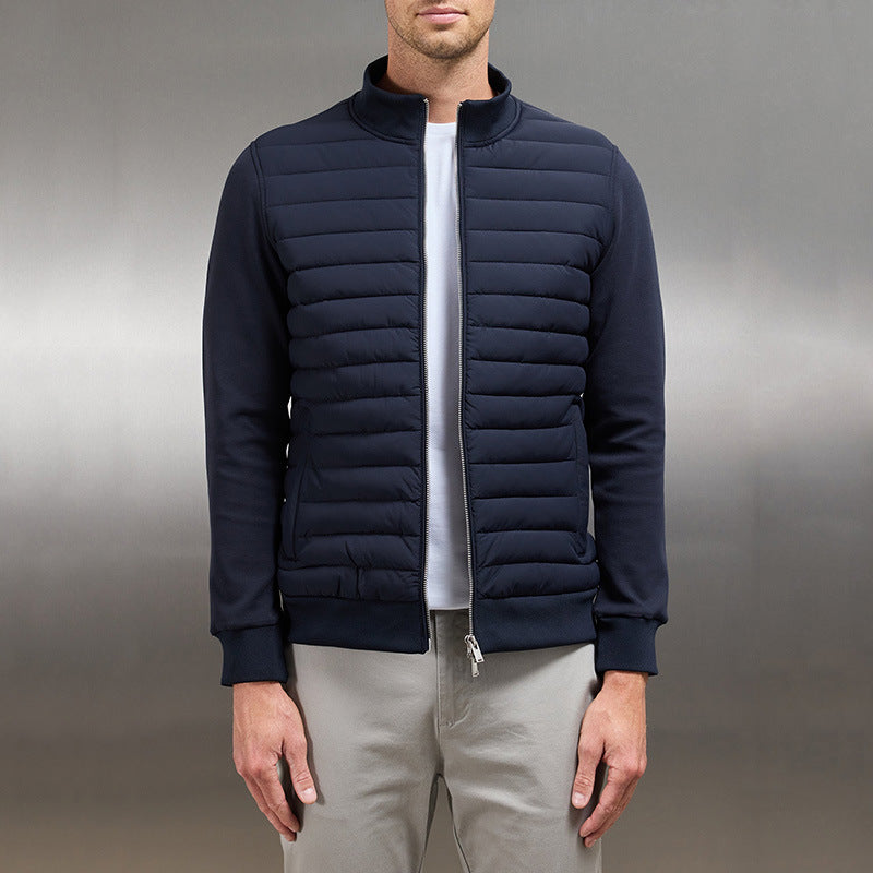 Lightweight Stand Collar Coat For Men Fashion Stitching Knitted Jacket Winter Outwear