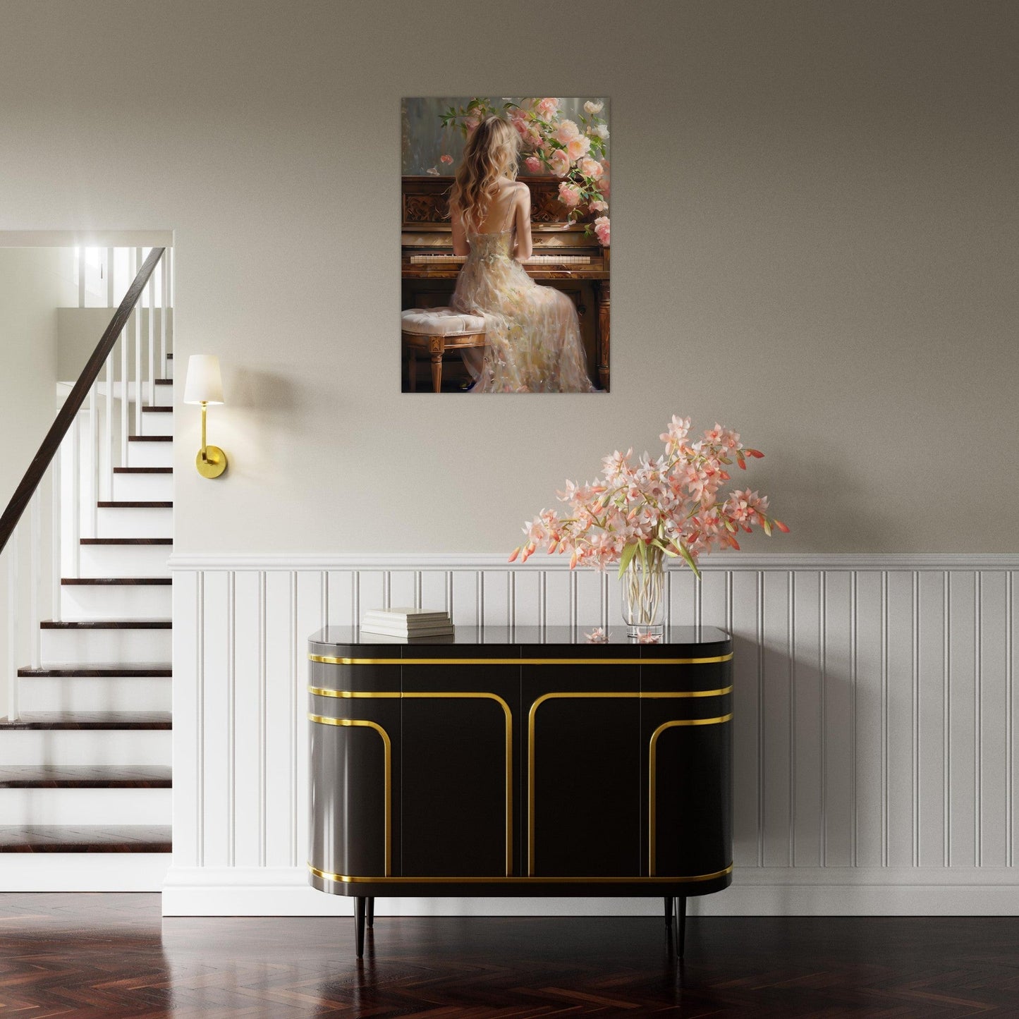 Romantic Piano Wall Art – Vintage Floral Music Print