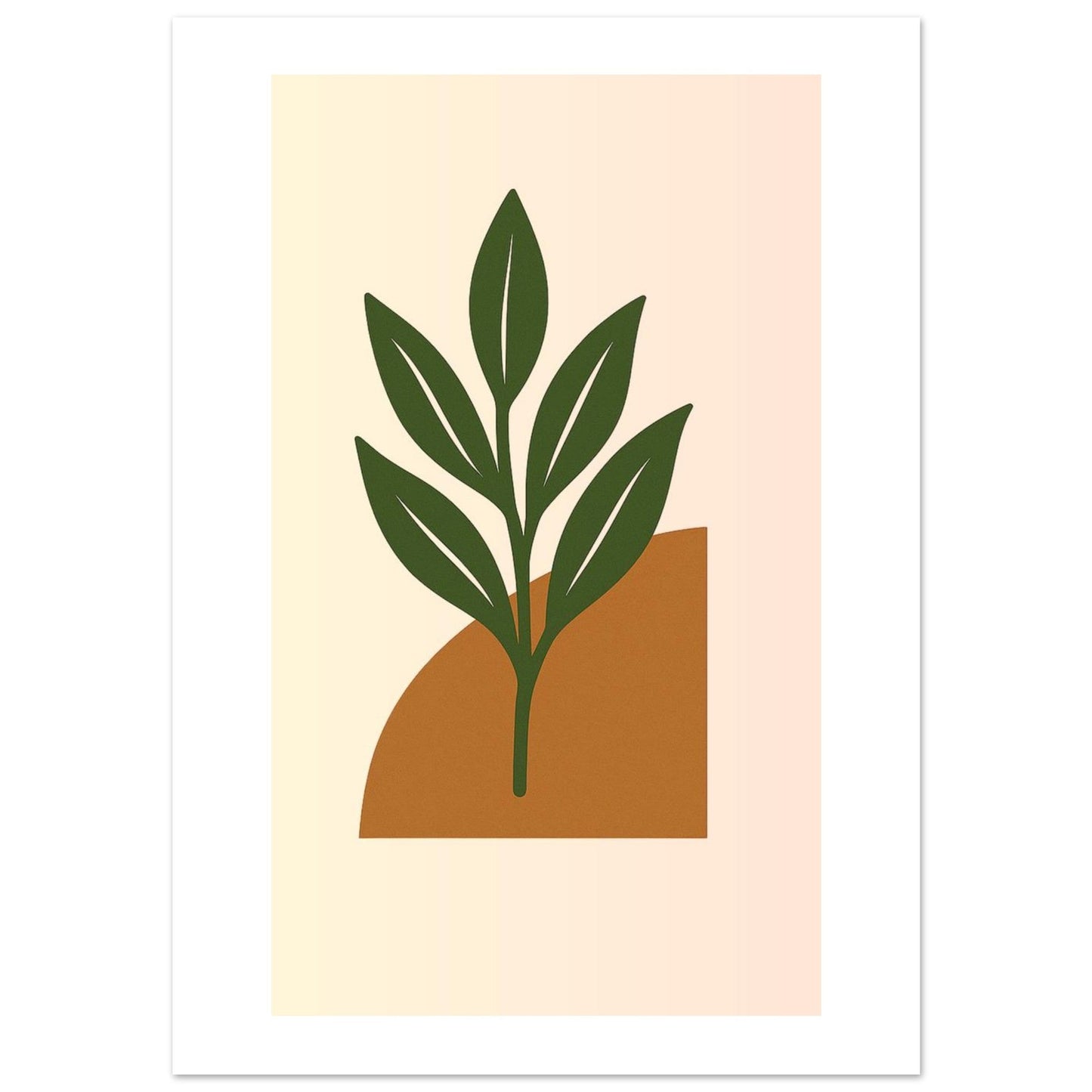 Green Leaf Botanical Wall Art – Minimal Plant Print with Terracotta Accent, Boho Decor
