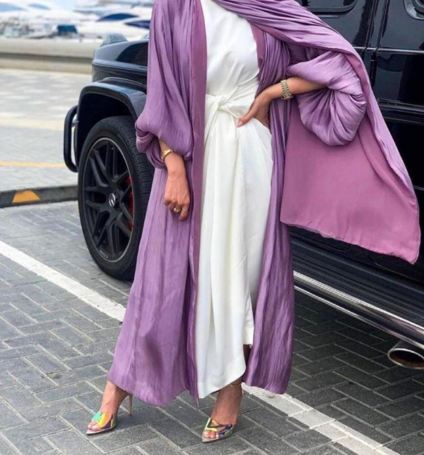 Puff Sleeve Lace-Trim Abaya Cape | Long Modest Dress