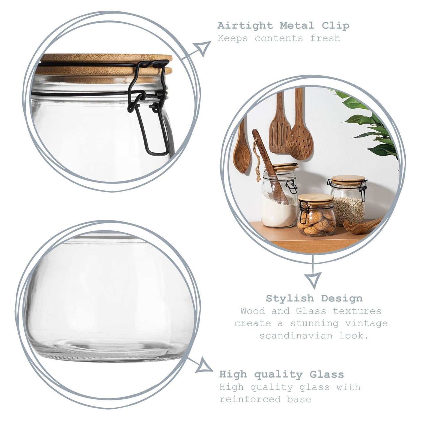 1L Air tight Glass Storage Jar with Wooden Clip Lid