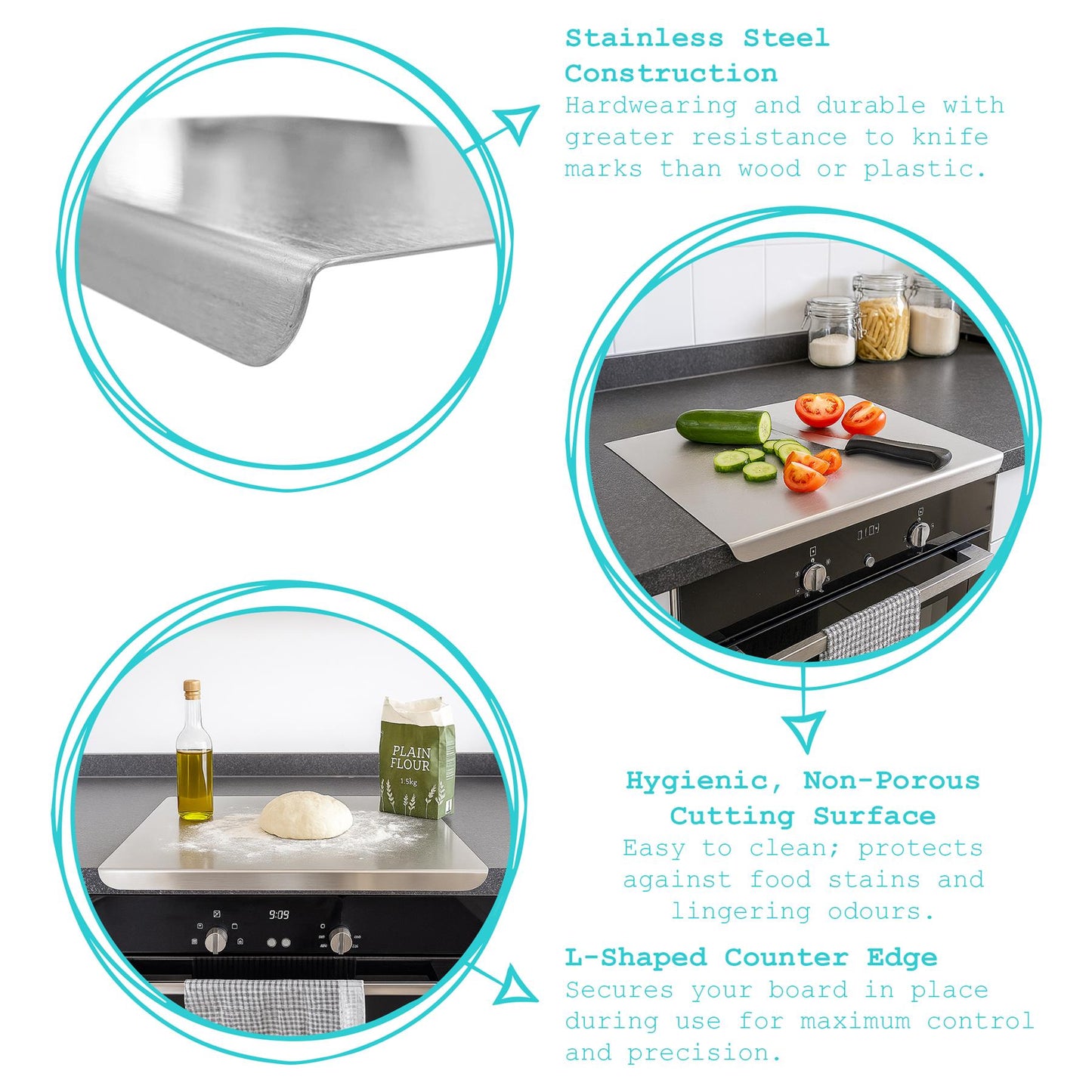 Stainless Steel Counter Edge Chopping Board - 40 x 30cm