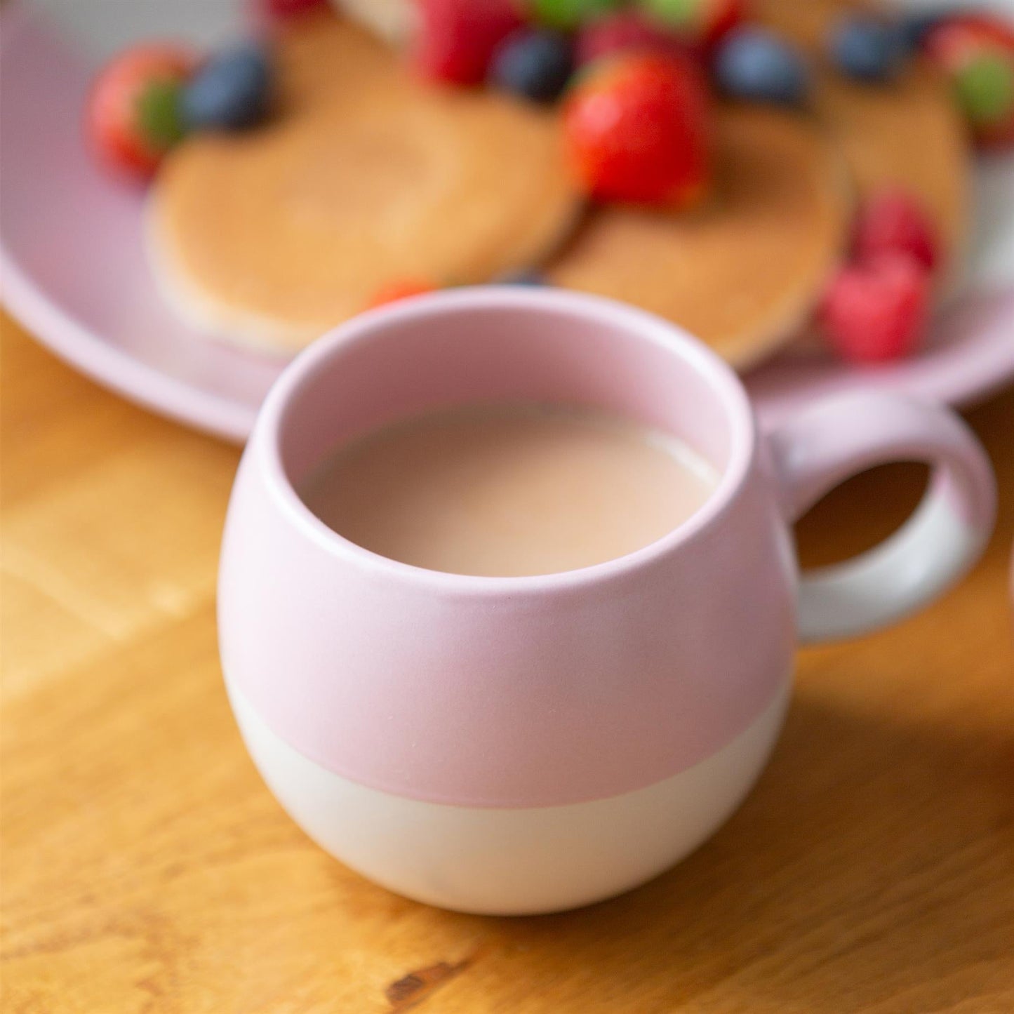340ml Dusty Pink Colour Block Stoneware Sphere Mugs - Pack of Four