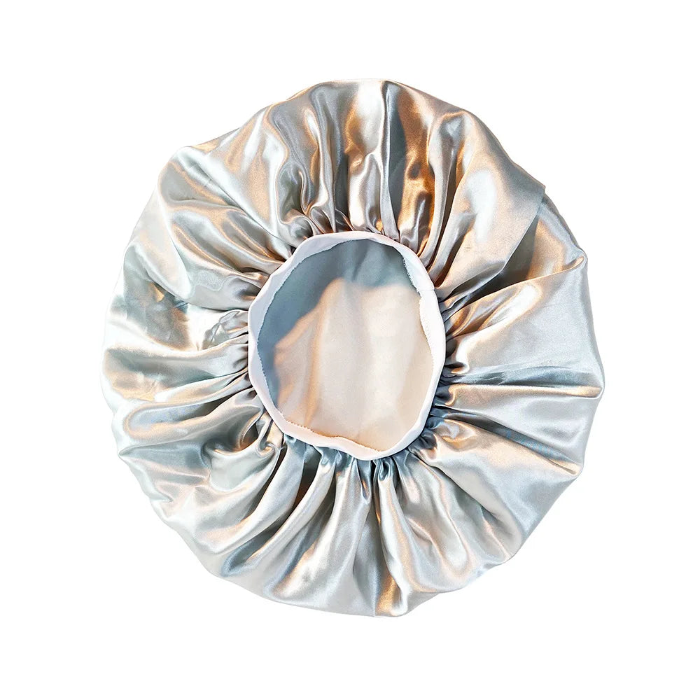New Women Oversized Silky Hair Soft Elegant Bonnet Solid Color Satin Bonnet Sleeping Night Cap Elastic Shower Bath Hats