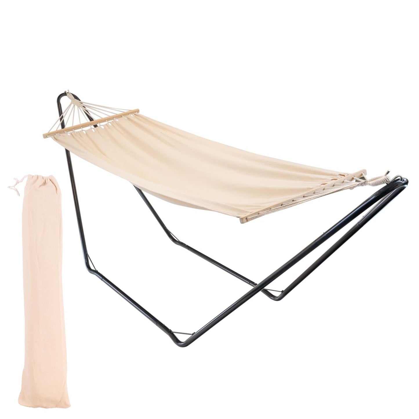 Deluxe Cotton Garden Hammock with Metal Stand