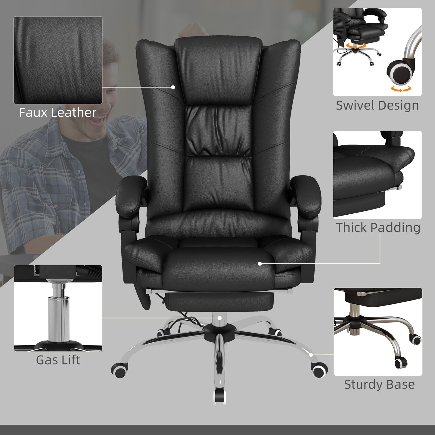 Vinsetto PU Leather Vibration Massage Office Chair with Heat, Black