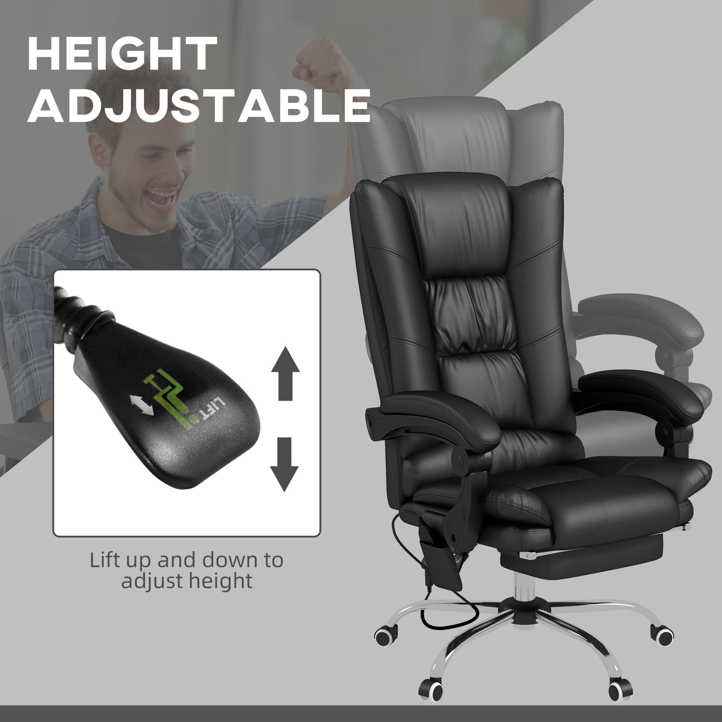 Vinsetto PU Leather Vibration Massage Office Chair with Heat, Black
