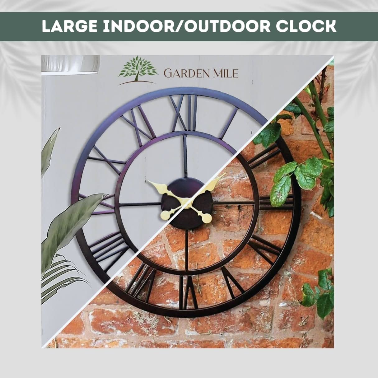 Black Garden Clock Roman Numerals - 50cm