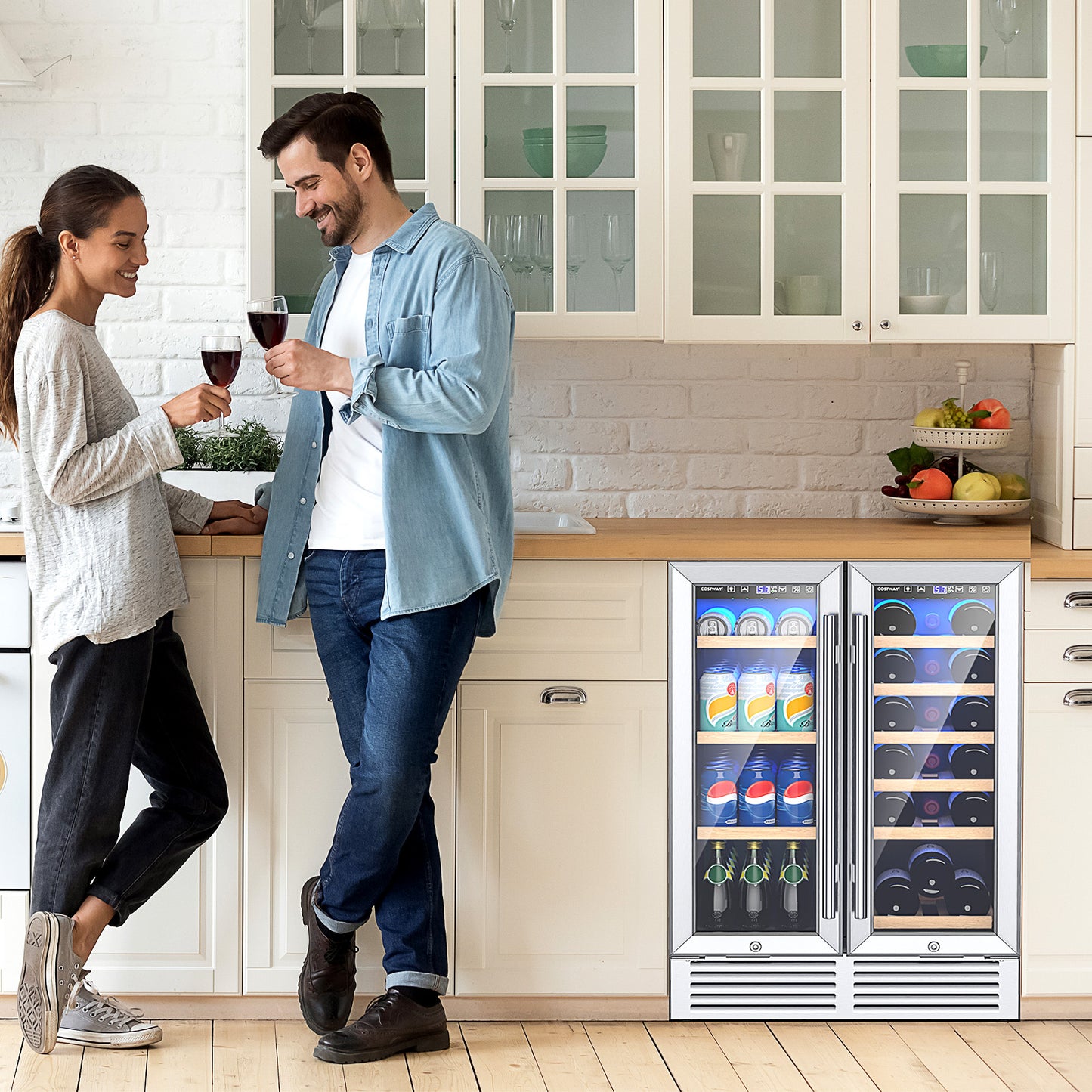 2-Door Dual Zone Beverage Wine Fridge with Auto Defrost Function-Black