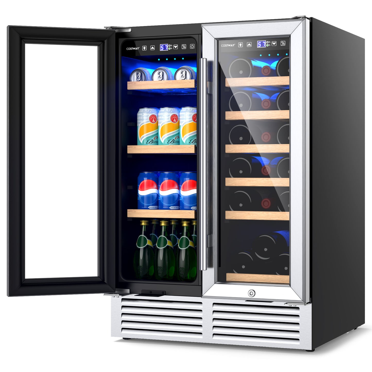2-Door Dual Zone Beverage Wine Fridge with Auto Defrost Function-Black