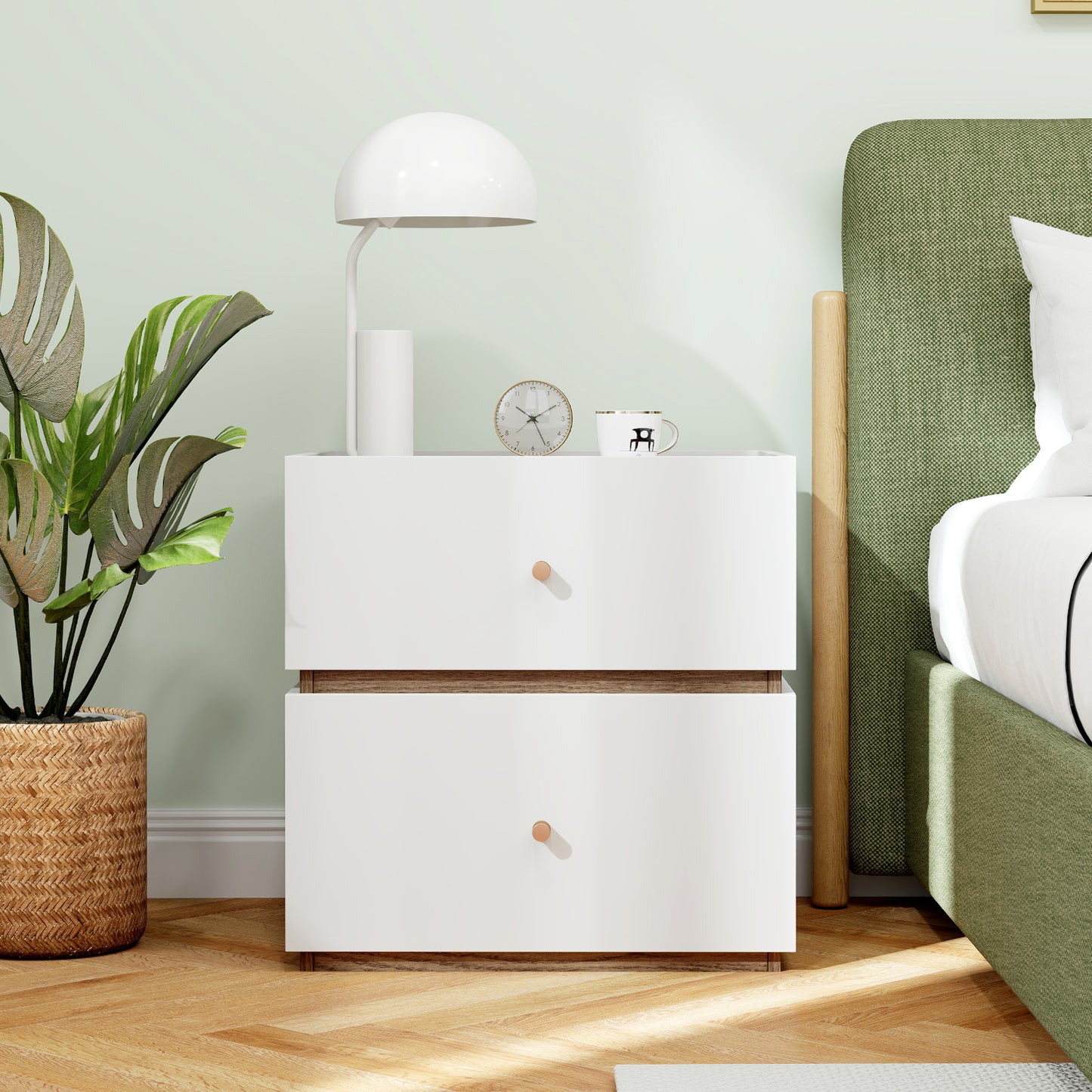 2-Drawer Modern Bedside Table with Storage Compact Floor Night Table