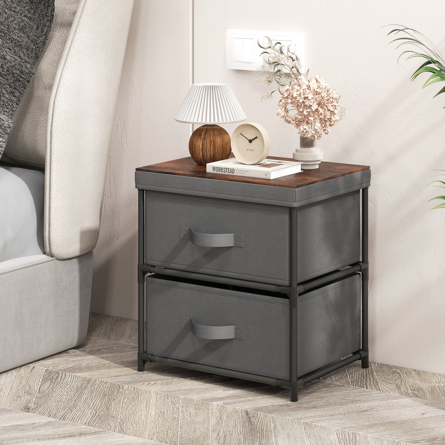 2-Drawer Nightstand Bedside Table with Removable Lid for Bedroom, Living Room-Black