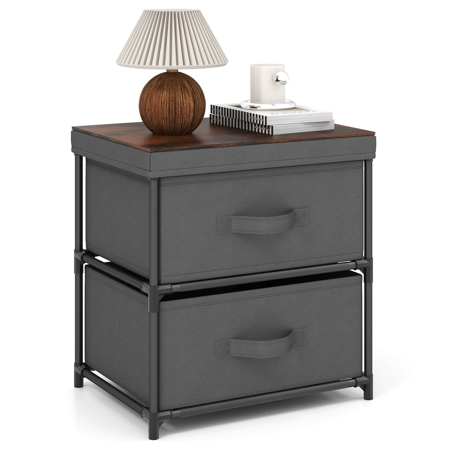 2-Drawer Nightstand Bedside Table with Removable Lid for Bedroom, Living Room-Black