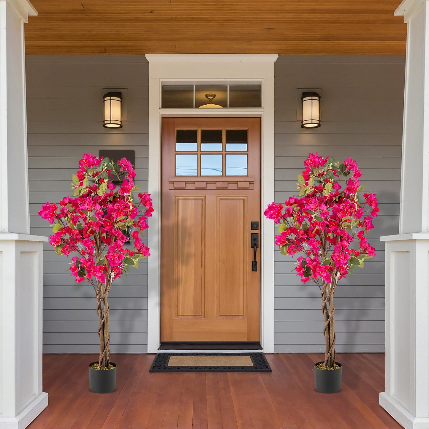 2 Pack 120 CM Artificial Bougainvillea Tree with Blooming Flowers-Rose