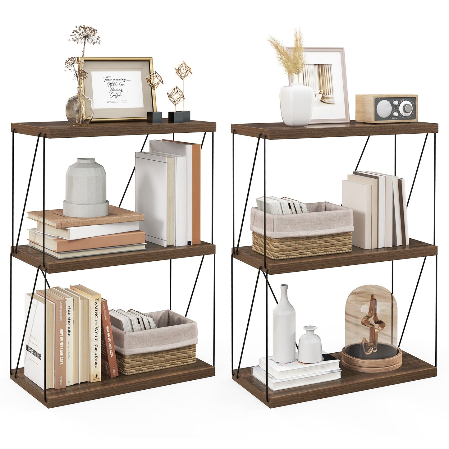 2 Pack 3-Tier Multipurpose Display Rack with Metal Frame
