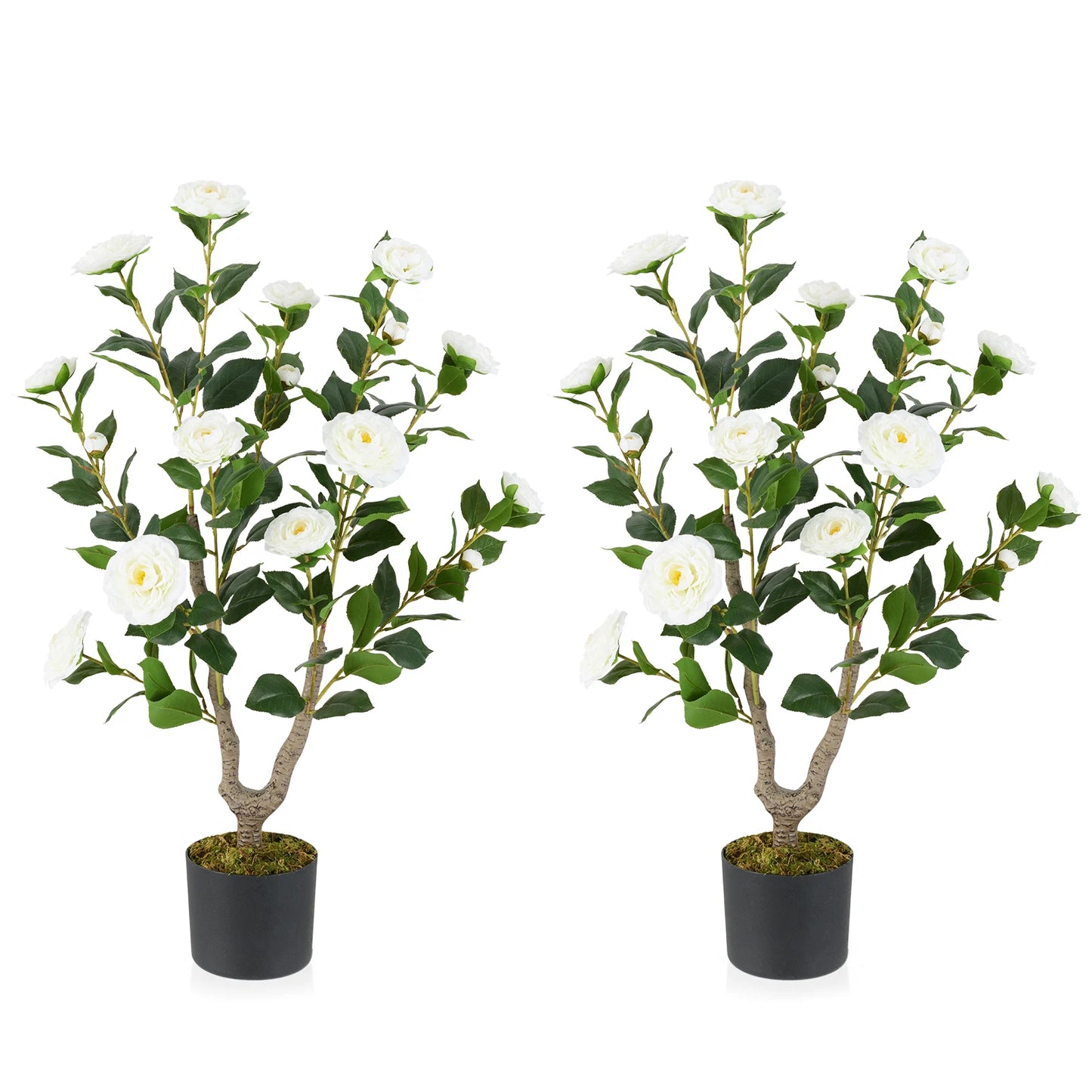 2 Pack 90 CM Artificial Camellia Tree with Blooming Flower-White