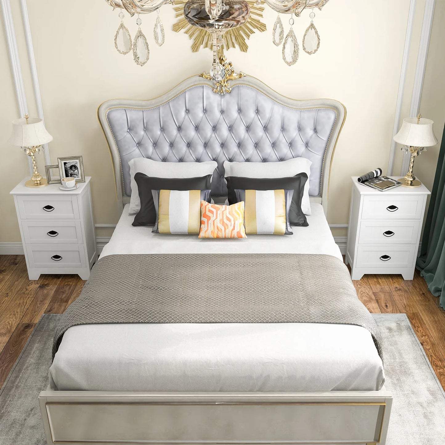 2 Pack Vintage 3-Tier Nightstand with Exquisite Metal Handles-Black