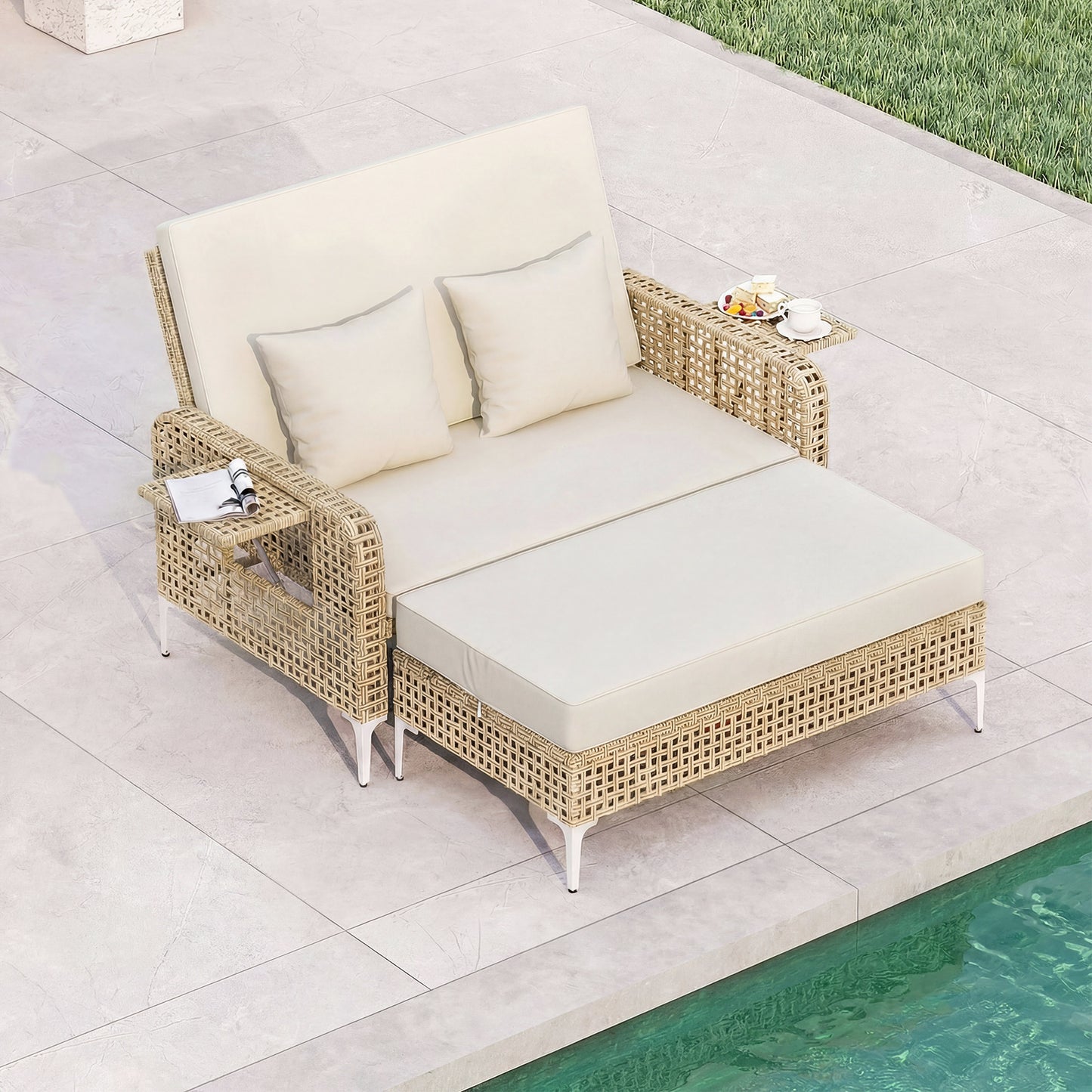 2-Piece Patio Daybed Set with Storage Ottoman-Grey