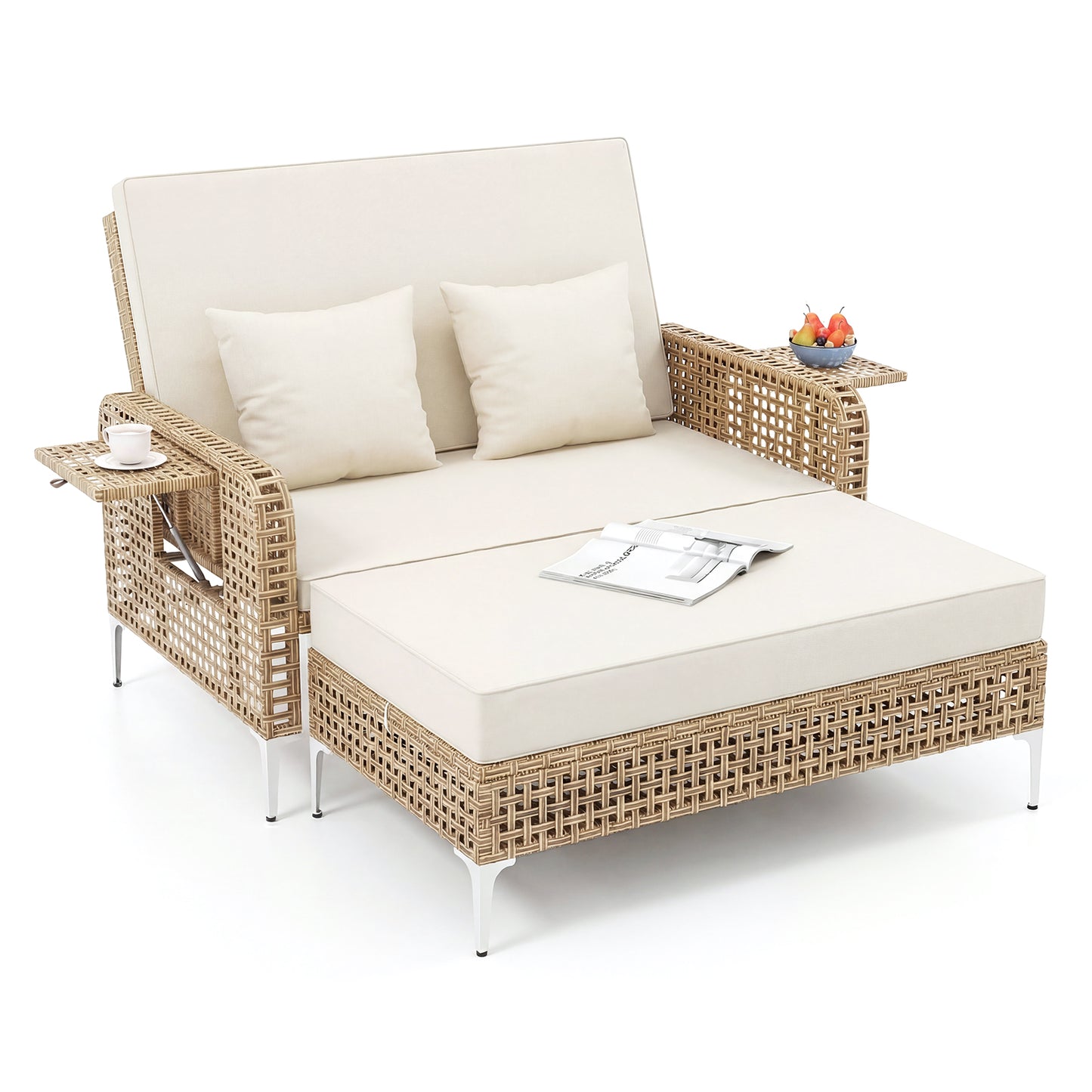 2-Piece Patio Daybed Set with Storage Ottoman-Grey