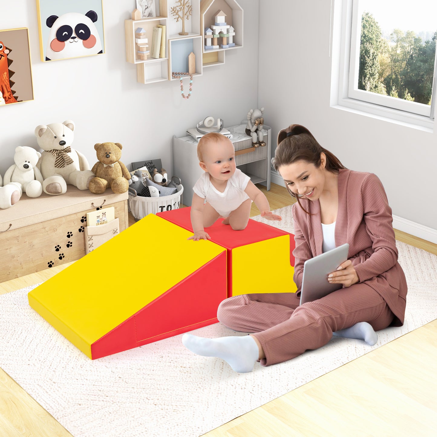 2-Piece Step and Slide Climber for Infants and Toddlers-Blue