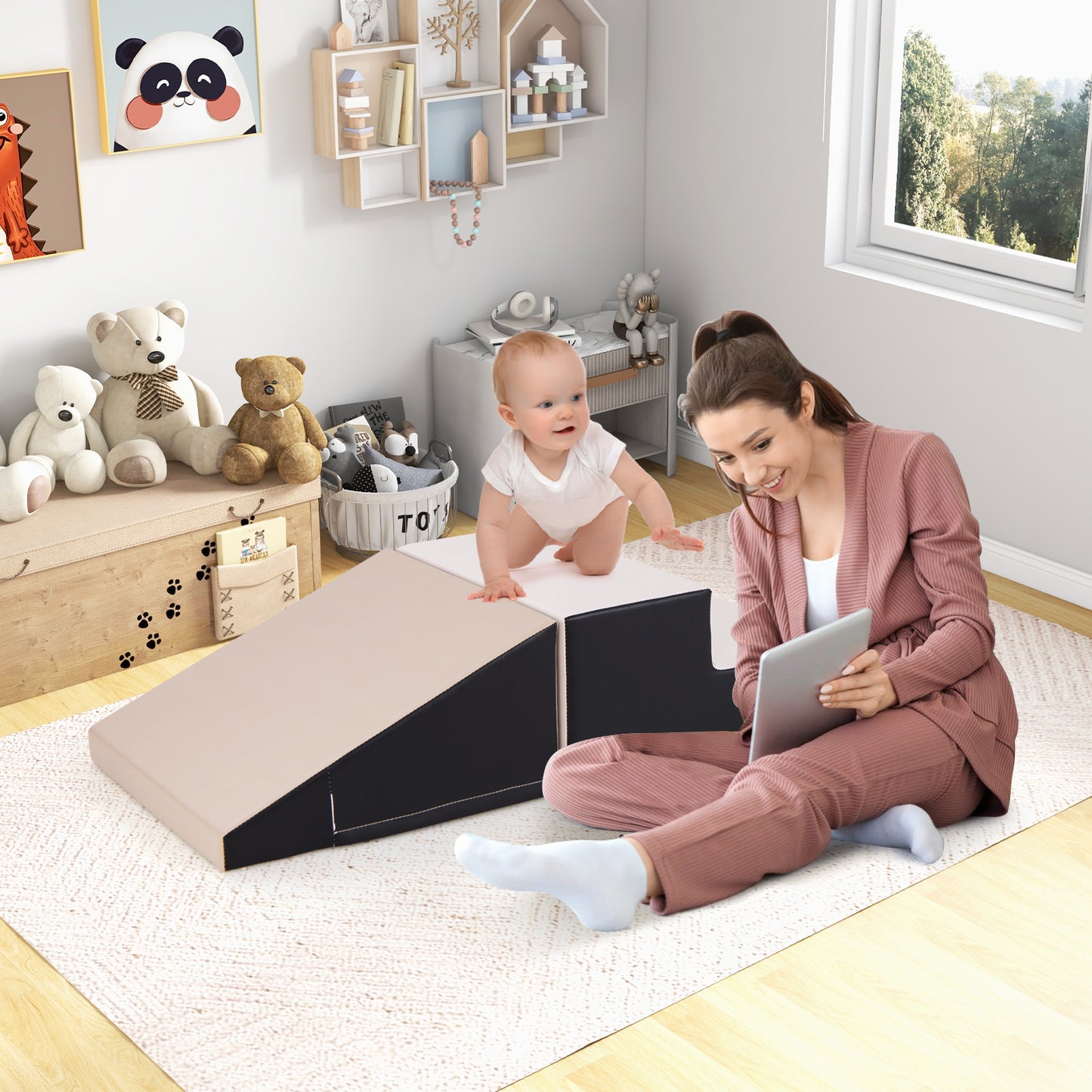 2-Piece Step and Slide Climber for Infants and Toddlers-Blue