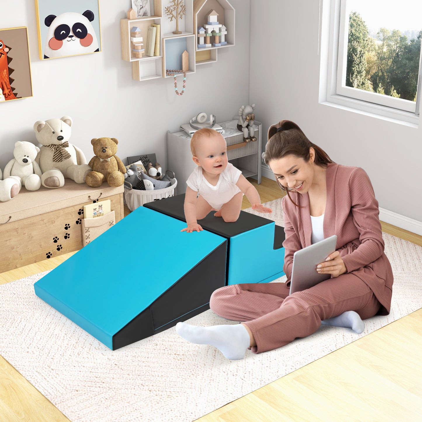 2-Piece Step and Slide Climber for Infants and Toddlers-Blue