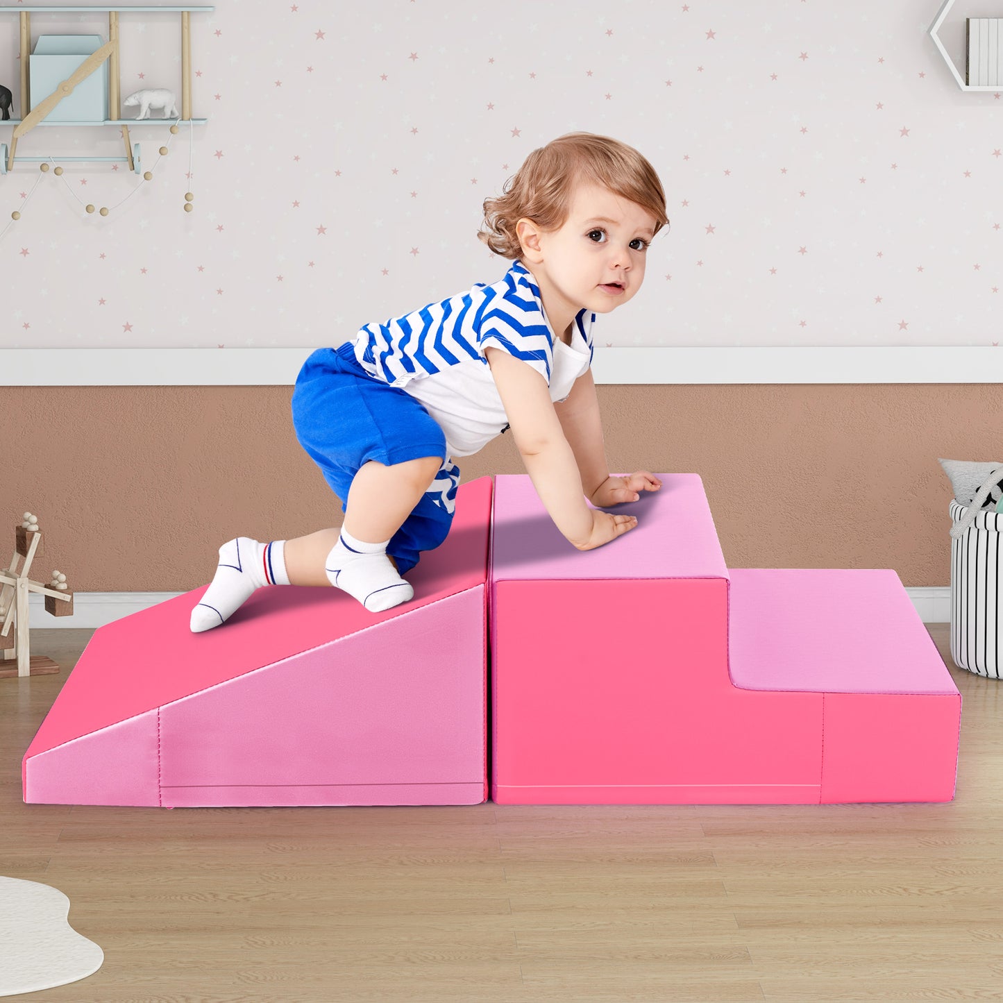 2-Piece Step and Slide Climber for Infants and Toddlers-Blue