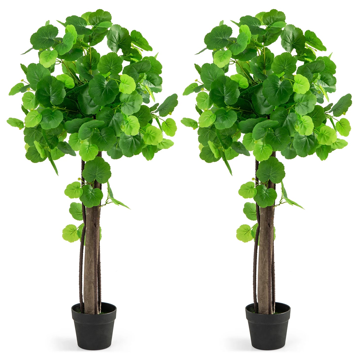 2 Pieces Artificial Crabapple Tree Fake Plant in Pot with Real Wood Trunk and Branches