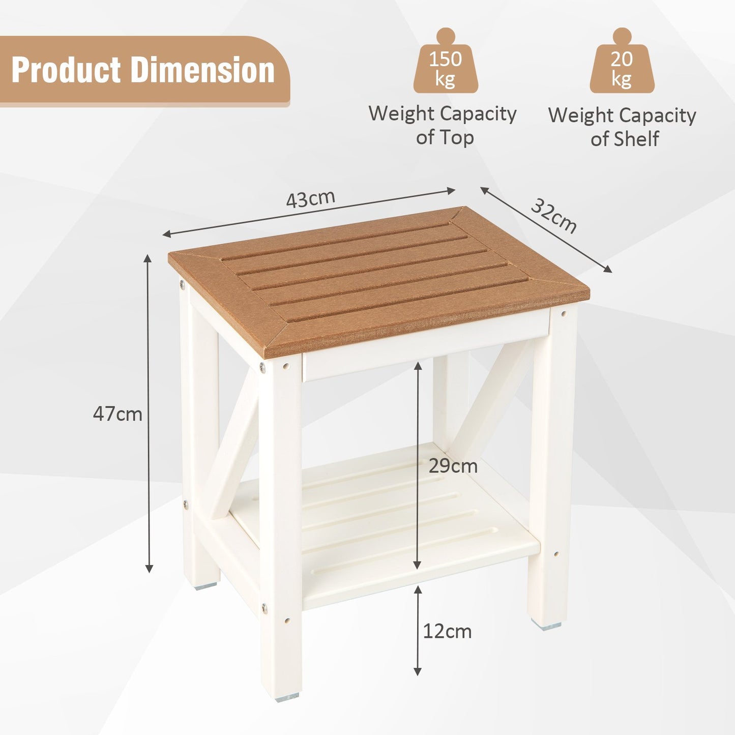 2-Tier Waterproof Shower Bench with Storage Shelf-Brown