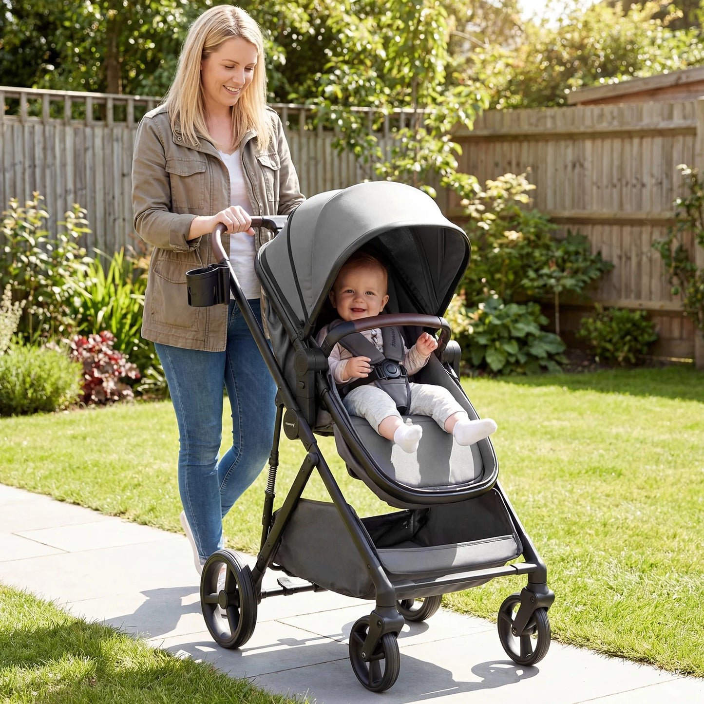 2 in 1 Baby Stroller Convertible High Landscape with Bassinet Mode Reversible Seat-Black