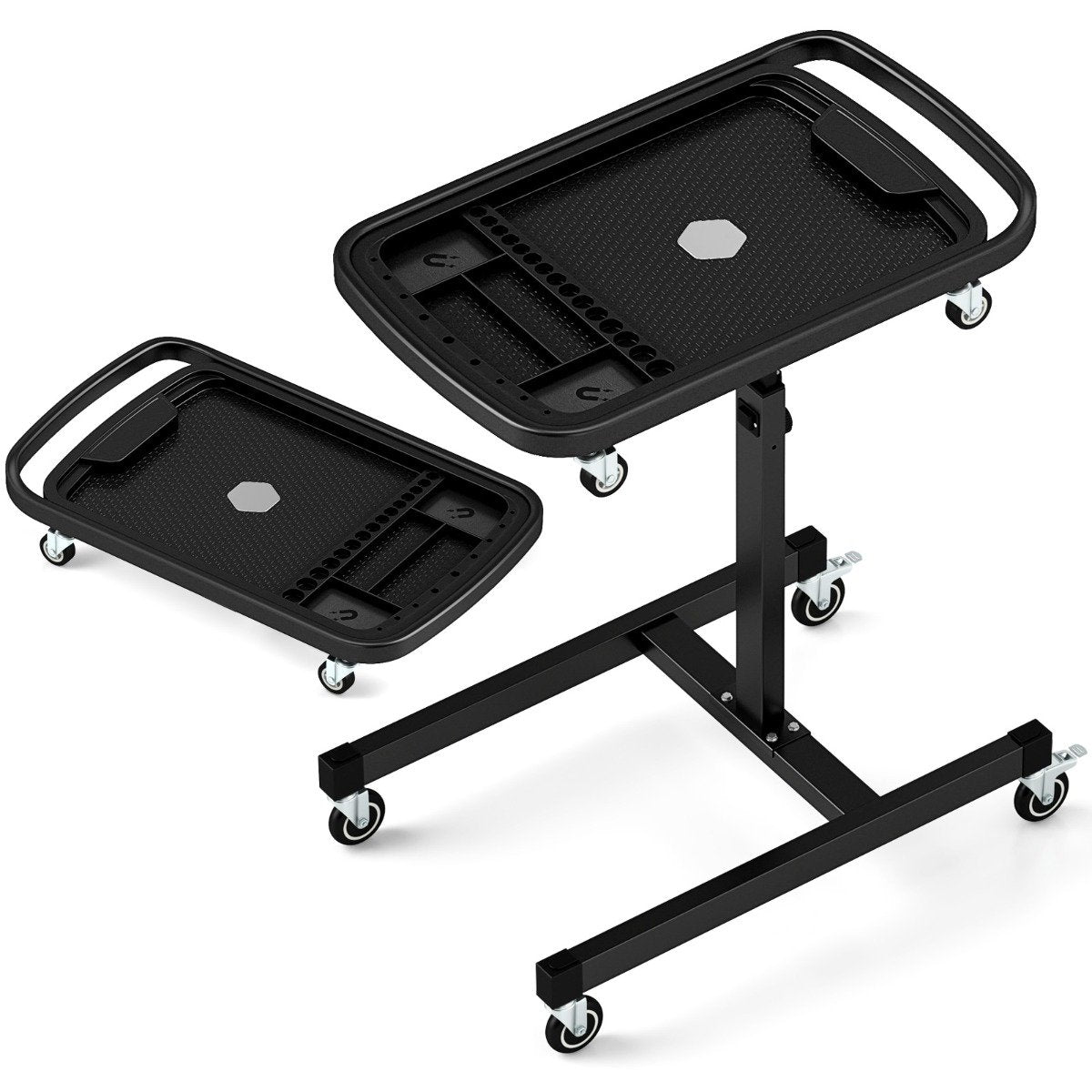 2-in-1 Rolling Tool Tray with Detachable Part Tray-Black