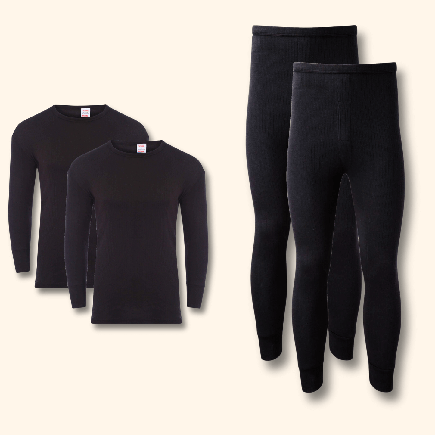 Heatwave Thermalwear Men's Thermal Underwear Set 2 Pack Long Sleeve Top and Long Johns
