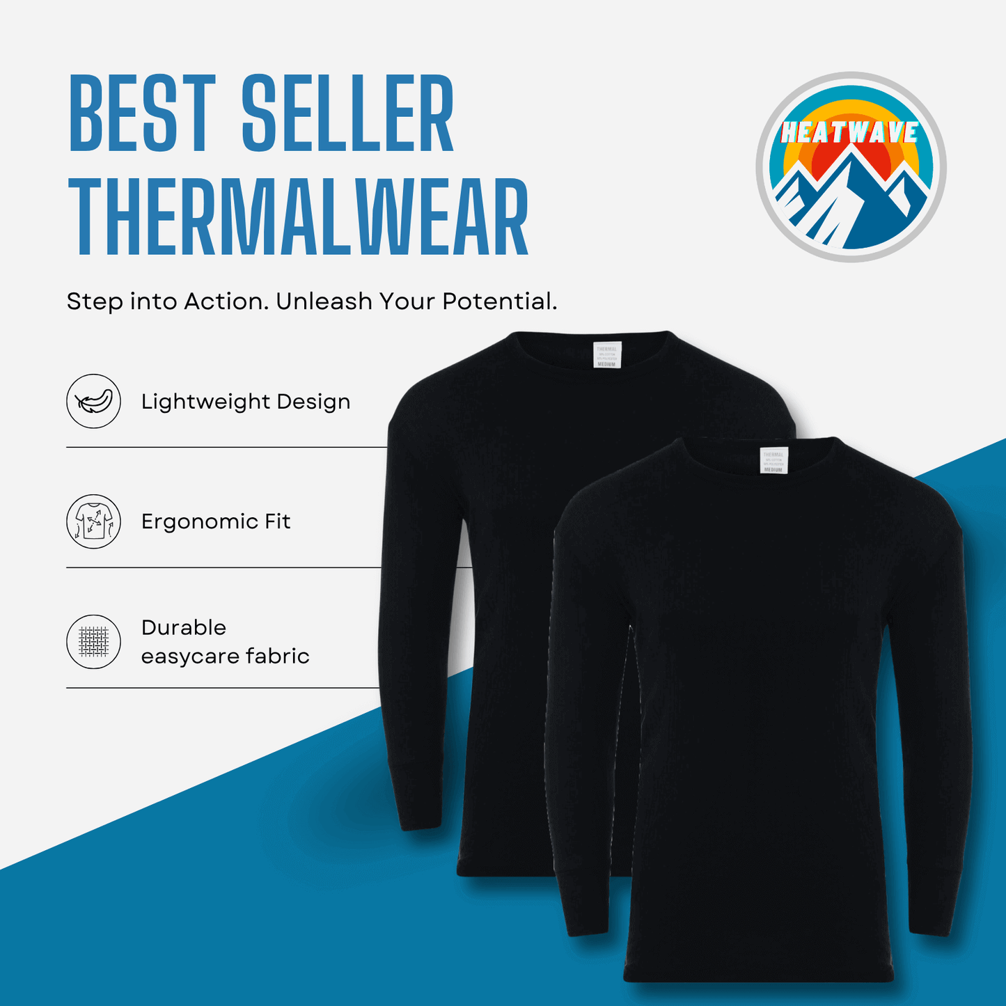 Heatwave Thermalwear Men's Long Johns 2 Pack Brushed Insulated Baselayer Warm Size S-XXL