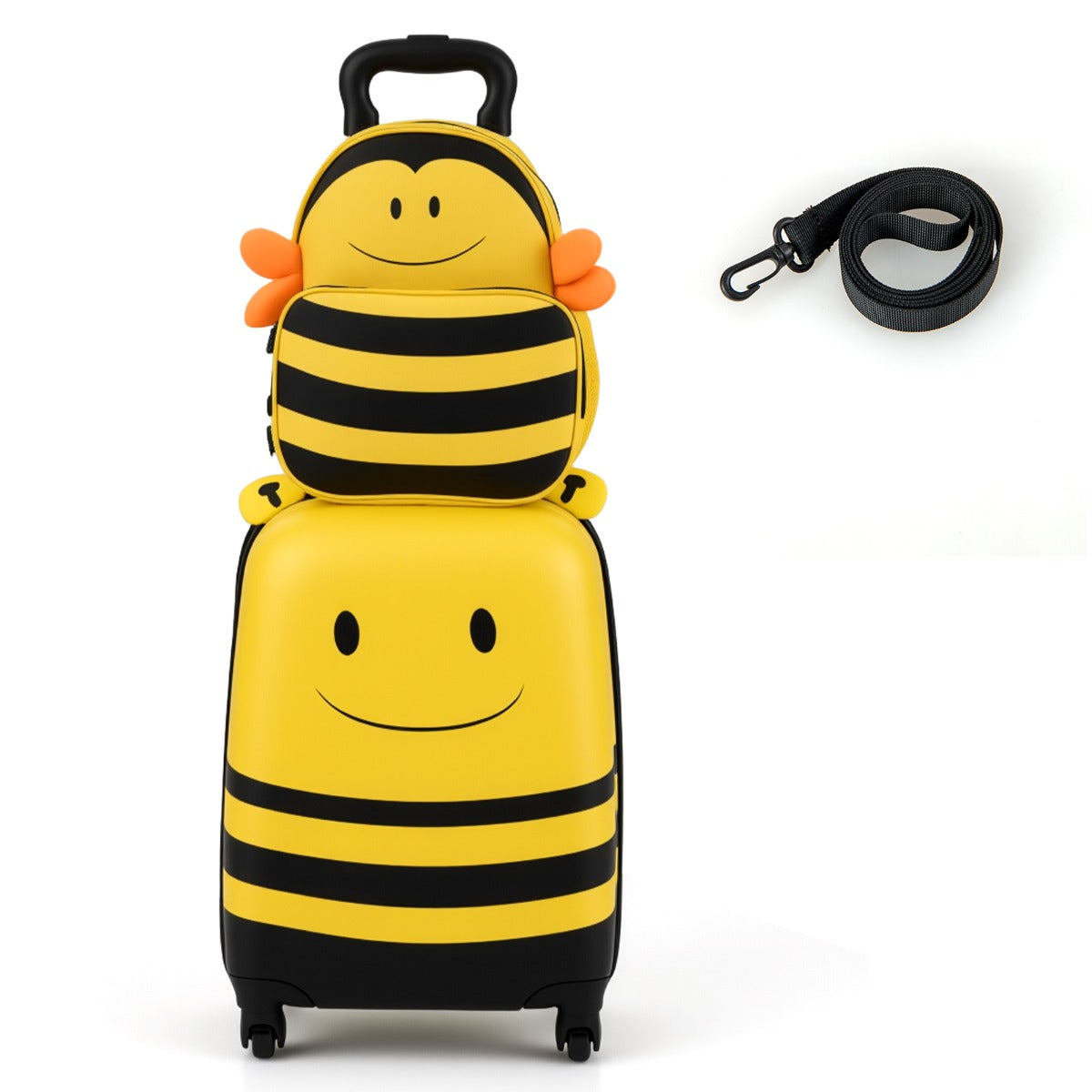 2-Piece Kid’s Luggage Set with Cute Bee Backpack and 18” Rolling Suitcase-Yellow