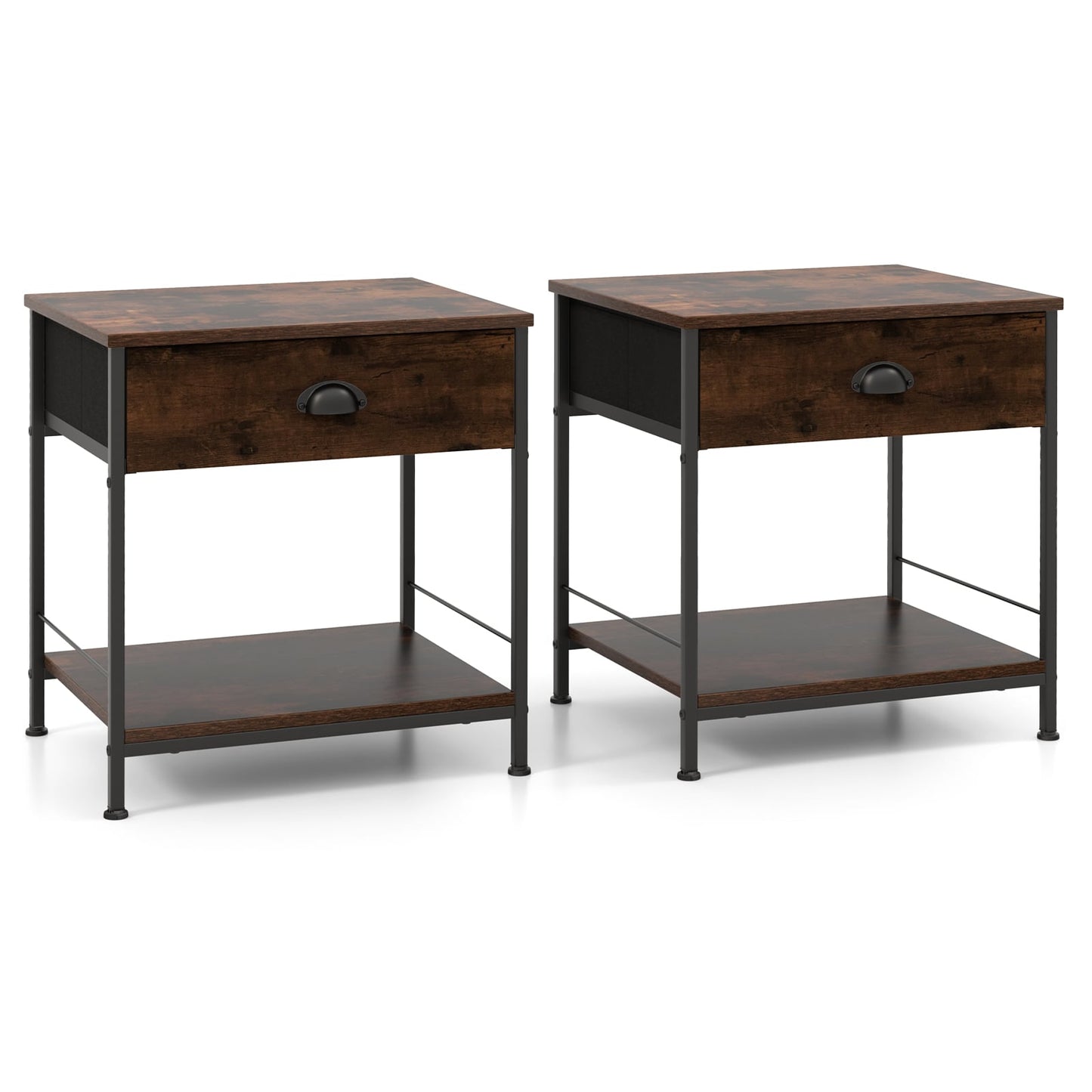 2-tier Nightstand Bedside End Sofa Coffee Table Set of 2 for Bedroom Living Room-Rustic Brown