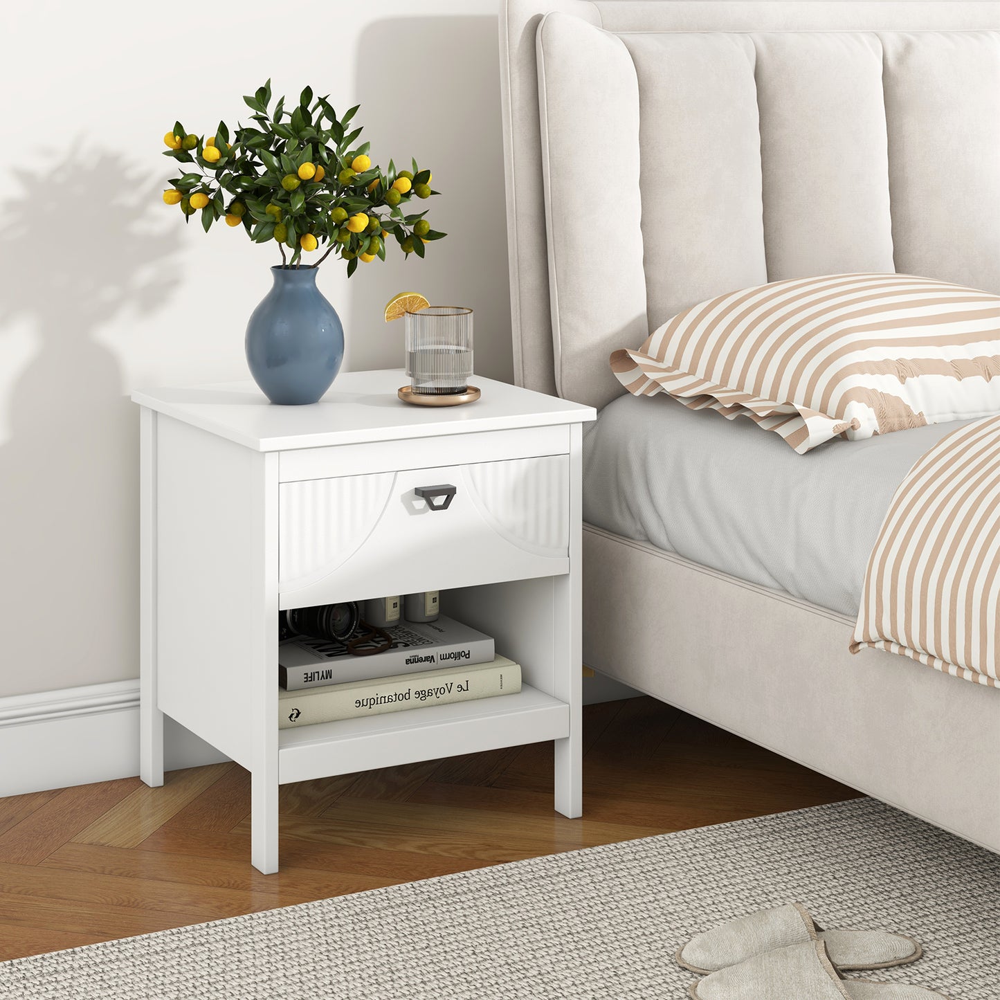 2-tier End Table with Drawer and Open Storage Shelf-White