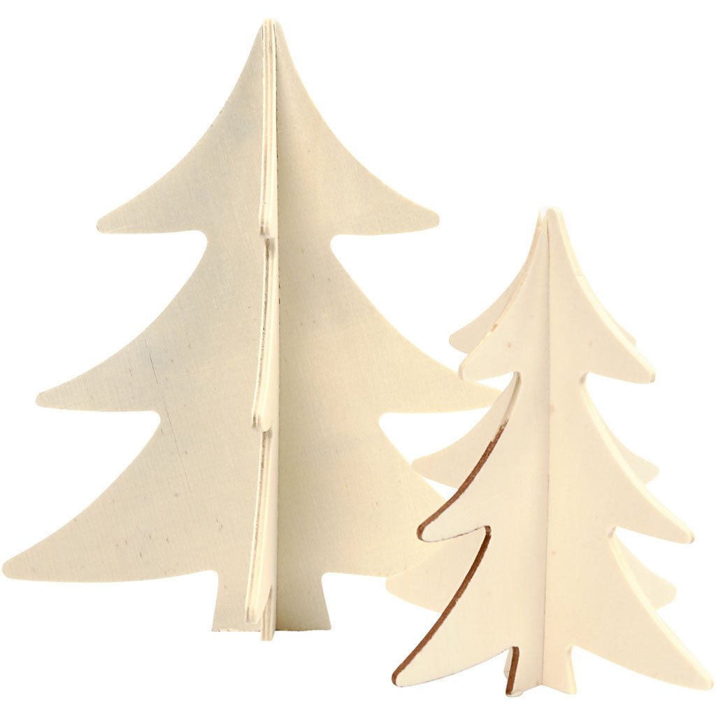 2 x Assorted Size 3D Wooden Chritmas Trees Decoration Crafts