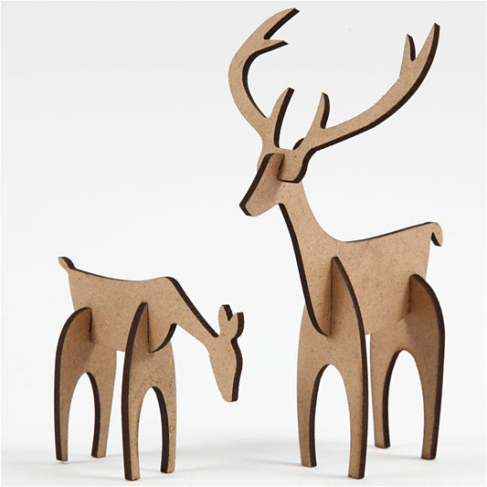 2 x Assorted Size MDF Wood Motif Pack Animals Figures Crafts - Stag Hind